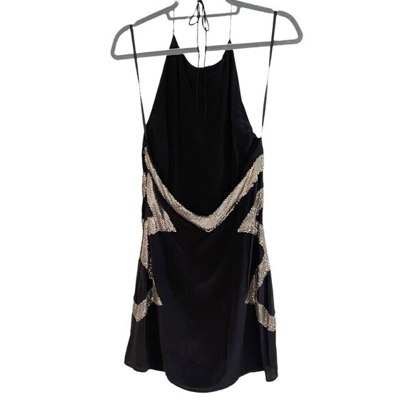 Sheri Bodell Black Silk Sequin Backless Halter Mini Shift Dress Size M - Picture 2 of 10